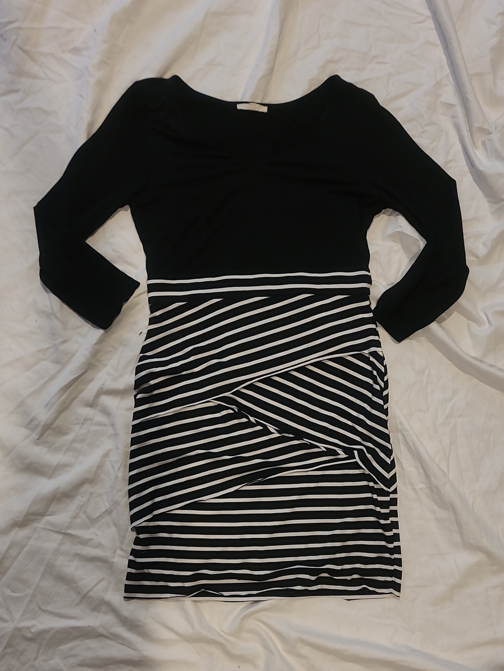 Black & White Striped Waist-Detail Women's Dress